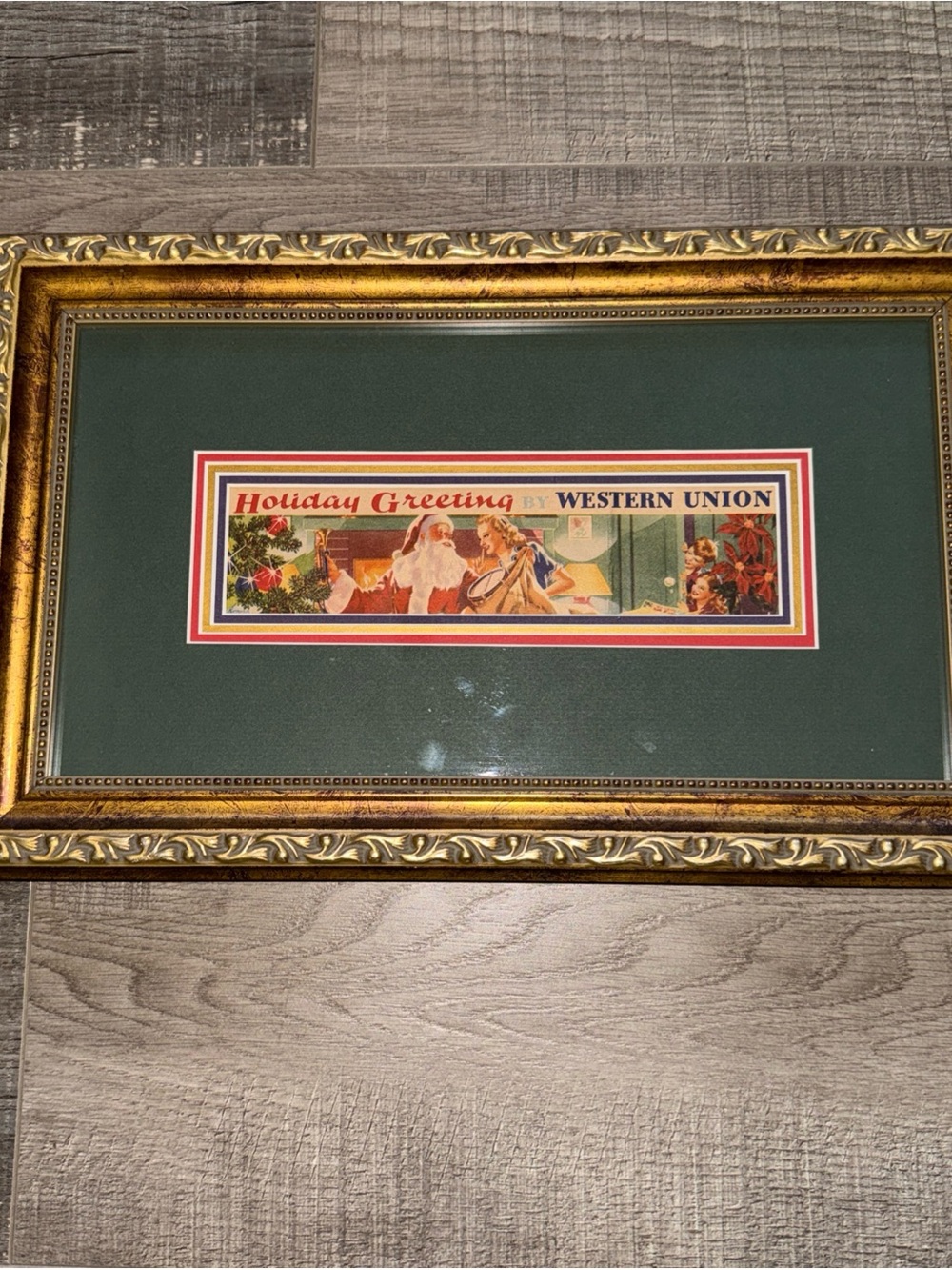 1940s western union Holiday Greeting telegram Print - Green Mat with gold frame